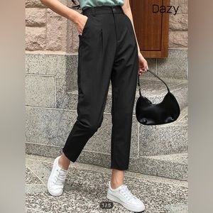 Black XL DAZY High Waisted Plicated Detail Tailored Pants